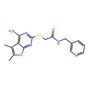 2-(4-amino-5,6-dimethylfuro[2,3-d]pyrimidin-2-yl)sulfanyl-N-(pyridin-3-ylmethyl)acetamide structure