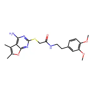 2-[(4-amino-5,6-dimethylfuro[2,3-d]pyrimidin-2-yl)thio]-N-[2-(3,4-dimethoxyphenyl)ethyl]acetamide structure