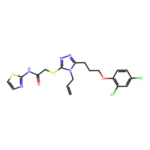 2-[[5-[3-(2,4-dichlorophenoxy)propyl]-4-prop-2-enyl-1,2,4-triazol-3-yl]sulfanyl]-N-(1,3-thiazol-2-yl)acetamide structure