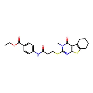 ethyl 4-[3-[(3-methyl-4-oxo-5,6,7,8-tetrahydro-[1]benzothiolo[2,3-d]pyrimidin-2-yl)sulfanyl]propanoylamino]benzoate structure