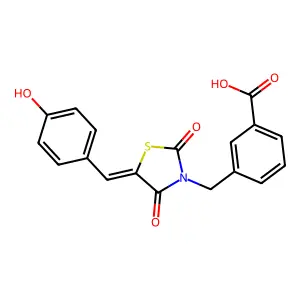 3-{[5-(4-Hydroxybenzylidene)-2,4-dioxo-1,3-thiazolidin-3-yl]methyl}benzoic acid structure