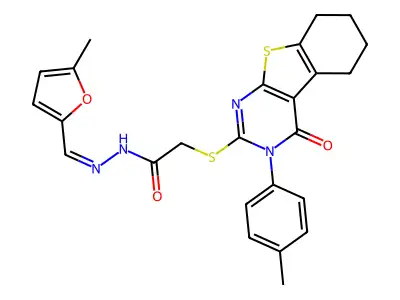 (E)-N'-((5-methylfuran-2-yl)methylene)-2-((4-oxo-3-(p-tolyl)-3,4,5,6,7,8-hexahydrobenzo[4,5]thieno[2,3-d]pyrimidin-2-yl)thio)acetohydrazide structure