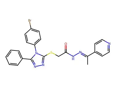 (Z)-2-((4-(4-bromophenyl)-5-phenyl-4H-1,2,4-triazol-3-yl)thio)-N'-(1-(pyridin-4-yl)ethylidene)acetohydrazide structure
