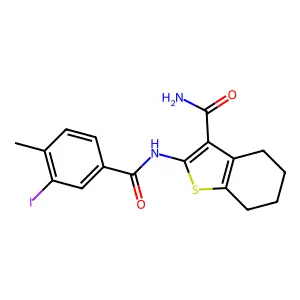 2-[(3-iodo-4-methylbenzoyl)amino]-4,5,6,7-tetrahydro-1-benzothiophene-3-carboxamide structure