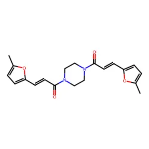 (2E,2'E)-1,1'-(piperazine-1,4-diyl)bis(3-(5-methylfuran-2-yl)prop-2-en-1-one) structure