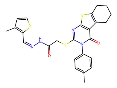 (E)-N'-((3-methylthiophen-2-yl)methylene)-2-((4-oxo-3-(p-tolyl)-3,4,5,6,7,8-hexahydrobenzo[4,5]thieno[2,3-d]pyrimidin-2-yl)thio)acetohydrazide structure