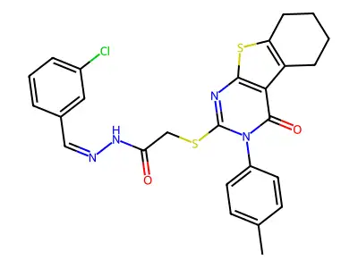 (E)-N'-(3-chlorobenzylidene)-2-((4-oxo-3-(p-tolyl)-3,4,5,6,7,8-hexahydrobenzo[4,5]thieno[2,3-d]pyrimidin-2-yl)thio)acetohydrazide structure