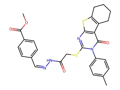 (E)-methyl 4-((2-(2-((4-oxo-3-(p-tolyl)-3,4,5,6,7,8-hexahydrobenzo[4,5]thieno[2,3-d]pyrimidin-2-yl)thio)acetyl)hydrazono)methyl)benzoate structure