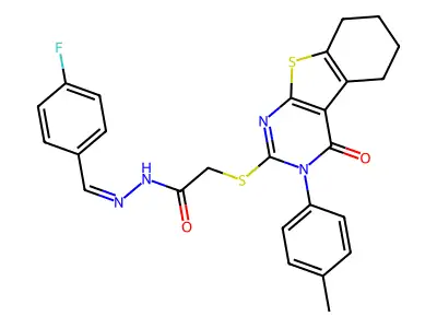 (E)-N'-(4-fluorobenzylidene)-2-((4-oxo-3-(p-tolyl)-3,4,5,6,7,8-hexahydrobenzo[4,5]thieno[2,3-d]pyrimidin-2-yl)thio)acetohydrazide structure