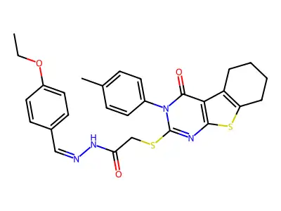 (E)-N'-(4-ethoxybenzylidene)-2-((4-oxo-3-(p-tolyl)-3,4,5,6,7,8-hexahydrobenzo[4,5]thieno[2,3-d]pyrimidin-2-yl)thio)acetohydrazide structure