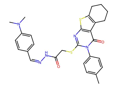 (E)-N'-(4-(dimethylamino)benzylidene)-2-((4-oxo-3-(p-tolyl)-3,4,5,6,7,8-hexahydrobenzo[4,5]thieno[2,3-d]pyrimidin-2-yl)thio)acetohydrazide structure