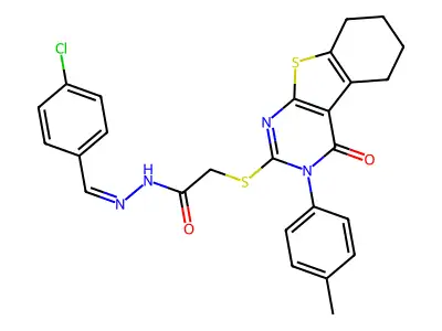 (E)-N'-(4-chlorobenzylidene)-2-((4-oxo-3-(p-tolyl)-3,4,5,6,7,8-hexahydrobenzo[4,5]thieno[2,3-d]pyrimidin-2-yl)thio)acetohydrazide structure