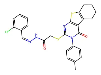 (E)-N'-(2-chlorobenzylidene)-2-((4-oxo-3-(p-tolyl)-3,4,5,6,7,8-hexahydrobenzo[4,5]thieno[2,3-d]pyrimidin-2-yl)thio)acetohydrazide structure