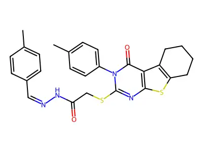 (E)-N'-(4-methylbenzylidene)-2-((4-oxo-3-(p-tolyl)-3,4,5,6,7,8-hexahydrobenzo[4,5]thieno[2,3-d]pyrimidin-2-yl)thio)acetohydrazide structure