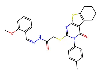 (E)-N'-(2-methoxybenzylidene)-2-((4-oxo-3-(p-tolyl)-3,4,5,6,7,8-hexahydrobenzo[4,5]thieno[2,3-d]pyrimidin-2-yl)thio)acetohydrazide structure