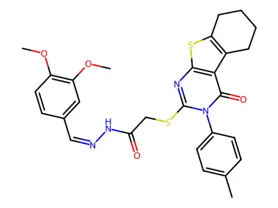 (E)-N'-(3,4-dimethoxybenzylidene)-2-((4-oxo-3-(p-tolyl)-3,4,5,6,7,8-hexahydrobenzo[4,5]thieno[2,3-d]pyrimidin-2-yl)thio)acetohydrazide structure