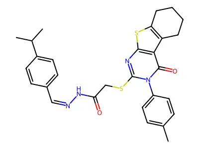 (E)-N'-(4-isopropylbenzylidene)-2-((4-oxo-3-(p-tolyl)-3,4,5,6,7,8-hexahydrobenzo[4,5]thieno[2,3-d]pyrimidin-2-yl)thio)acetohydrazide structure