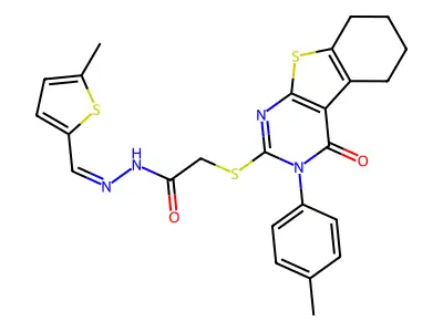 (E)-N'-((5-methylthiophen-2-yl)methylene)-2-((4-oxo-3-(p-tolyl)-3,4,5,6,7,8-hexahydrobenzo[4,5]thieno[2,3-d]pyrimidin-2-yl)thio)acetohydrazide structure