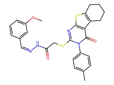 (E)-N'-(3-methoxybenzylidene)-2-((4-oxo-3-(p-tolyl)-3,4,5,6,7,8-hexahydrobenzo[4,5]thieno[2,3-d]pyrimidin-2-yl)thio)acetohydrazide structure