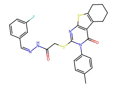 (E)-N'-(3-fluorobenzylidene)-2-((4-oxo-3-(p-tolyl)-3,4,5,6,7,8-hexahydrobenzo[4,5]thieno[2,3-d]pyrimidin-2-yl)thio)acetohydrazide structure