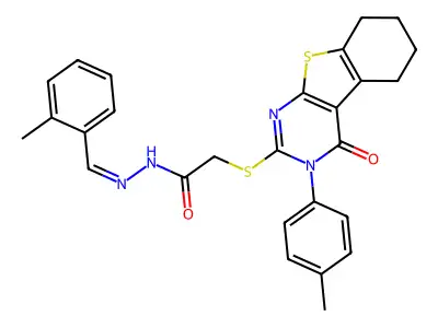 (E)-N'-(2-methylbenzylidene)-2-((4-oxo-3-(p-tolyl)-3,4,5,6,7,8-hexahydrobenzo[4,5]thieno[2,3-d]pyrimidin-2-yl)thio)acetohydrazide structure