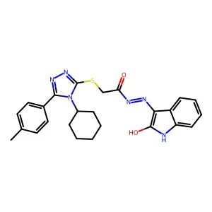 2-{[4-cyclohexyl-5-(4-methylphenyl)-4H-1,2,4-triazol-3-yl]sulfanyl}-N'-[(3E)-2-oxo-1,2-dihydro-3H-indol-3-ylidene]acetohydrazide structure