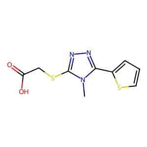 [(4-Methyl-5-thien-2-yl-4H-1,2,4-triazol-3-yl)thio]acetic acid structure