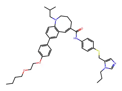 (E)-8-(4-(2-butoxyethoxy)phenyl)-1-isobutyl-N-(4-(((1-propyl-1H-imidazol-5-yl)methyl)thio)phenyl)-1,2,3,4-tetrahydrobenzo[b]azocine-5-carboxamide structure