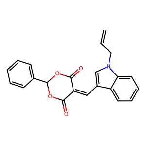 2-phenyl-5-{[1-(2-propenyl)-1H-indol-3-yl]methylidene}-1,3-dioxane-4,6-dione structure