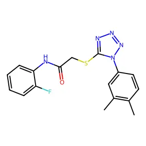 2-[1-(3,4-dimethylphenyl)tetrazol-5-yl]sulfanyl-N-(2-fluorophenyl)acetamide structure