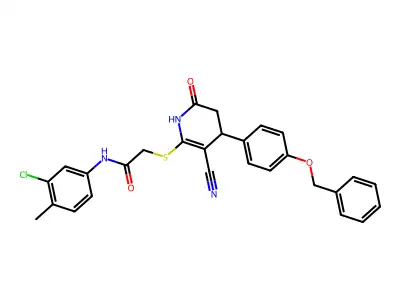 N-(3-chloro-4-methylphenyl)-2-[[5-cyano-2-oxo-4-(4-phenylmethoxyphenyl)-3,4-dihydro-1H-pyridin-6-yl]sulfanyl]acetamide structure