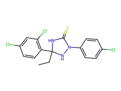 2-(4-Chlorophenyl)-5-(2,4-dichlorophenyl)-5-ethyl-1,2,4-triazolidine-3-thione structure