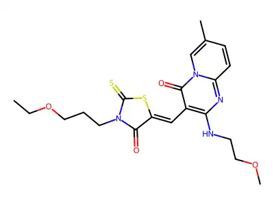 3-[[3-(3-Ethoxypropyl)-4-oxo-2-thioxo-5-thiazolidinylidene]methyl]-2-[(2-methoxyethyl)amino]-7-methyl-4H-pyrido[1,2-a]pyrimidin-4-one structure