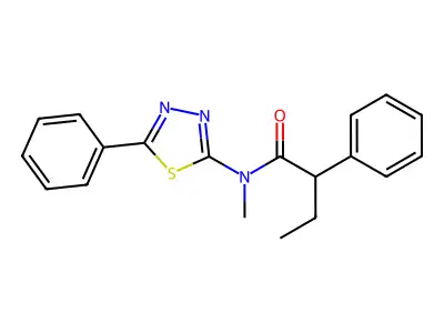 N-methyl-2-phenyl-N-(5-phenyl-1,3,4-thiadiazol-2-yl)butanamide structure