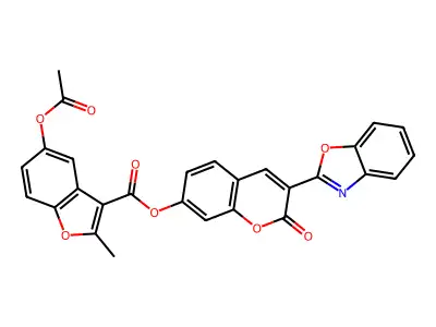 [3-(1,3-benzoxazol-2-yl)-2-oxochromen-7-yl] 5-acetyloxy-2-methyl-1-benzofuran-3-carboxylate structure