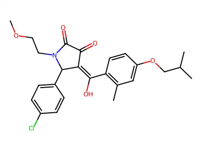 (4E)-5-(4-chlorophenyl)-4-{hydroxy[2-methyl-4-(2-methylpropoxy)phenyl]methylidene}-1-(2-methoxyethyl)pyrrolidine-2,3-dione structure