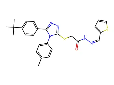 2-[[5-(4-tert-butylphenyl)-4-(4-methylphenyl)-1,2,4-triazol-3-yl]sulfanyl]-N-[(E)-thiophen-2-ylmethylideneamino]acetamide structure