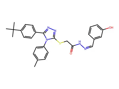 2-[[5-(4-tert-butylphenyl)-4-(4-methylphenyl)-1,2,4-triazol-3-yl]sulfanyl]-N-[(E)-(3-hydroxyphenyl)methylideneamino]acetamide structure