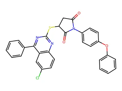 3-[(6-chloro-4-phenylquinazolin-2-yl)sulfanyl]-1-(4-phenoxyphenyl)pyrrolidine-2,5-dione structure