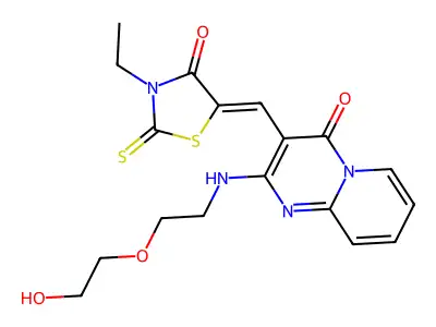 (Z)-3-ethyl-5-((2-((2-(2-hydroxyethoxy)ethyl)amino)-4-oxo-4H-pyrido[1,2-a]pyrimidin-3-yl)methylene)-2-thioxothiazolidin-4-one structure