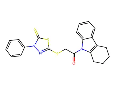 2-[(4-phenyl-5-thioxo-4,5-dihydro-1,3,4-thiadiazol-2-yl)sulfanyl]-1-(1,2,3,4-tetrahydro-9H-carbazol-9-yl)ethanone structure