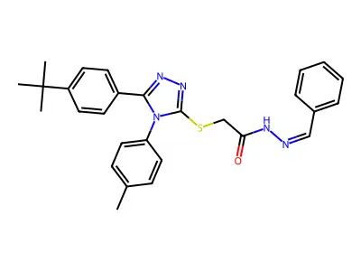N-[(E)-benzylideneamino]-2-[[5-(4-tert-butylphenyl)-4-(4-methylphenyl)-1,2,4-triazol-3-yl]sulfanyl]acetamide structure