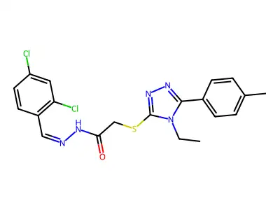 N-[(E)-(2,4-dichlorophenyl)methylideneamino]-2-[[4-ethyl-5-(4-methylphenyl)-1,2,4-triazol-3-yl]sulfanyl]acetamide structure