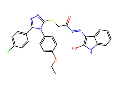 2-{[5-(4-chlorophenyl)-4-(4-ethoxyphenyl)-4H-1,2,4-triazol-3-yl]sulfanyl}-N'-[(3E)-2-oxo-1,2-dihydro-3H-indol-3-ylidene]acetohydrazide structure