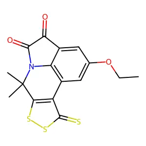2-ethoxy-7,7-dimethyl-10-thioxo-7,10-dihydro[1,2]dithiolo[3,4-c]pyrrolo[3,2,1-ij]quinoline-4,5-dione structure