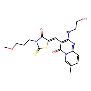 2-[(2-hydroxyethyl)amino]-3-{(Z)-[3-(3-methoxypropyl)-4-oxo-2-thioxo-1,3-thiazolidin-5-ylidene]methyl}-7-methyl-4H-pyrido[1,2-a]pyrimidin-4-one structure