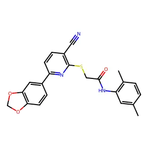 2-[6-(1,3-benzodioxol-5-yl)-3-cyanopyridin-2-yl]sulfanyl-N-(2,5-dimethylphenyl)acetamide structure
