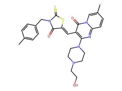 2-[4-(2-hydroxyethyl)piperazin-1-yl]-7-methyl-3-{(Z)-[3-(4-methylbenzyl)-4-oxo-2-thioxo-1,3-thiazolidin-5-ylidene]methyl}-4H-pyrido[1,2-a]pyrimidin-4-one structure