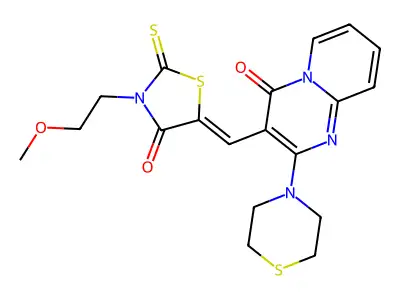 (Z)-3-(2-methoxyethyl)-5-((4-oxo-2-thiomorpholino-4H-pyrido[1,2-a]pyrimidin-3-yl)methylene)-2-thioxothiazolidin-4-one structure