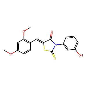 (5Z)-5-(2,4-dimethoxybenzylidene)-3-(3-hydroxyphenyl)-2-thioxo-1,3-thiazolidin-4-one structure